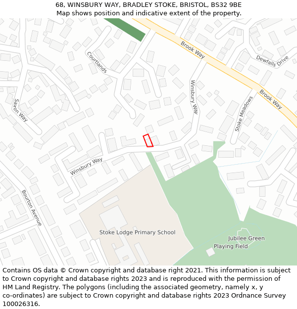 68, WINSBURY WAY, BRADLEY STOKE, BRISTOL, BS32 9BE: Location map and indicative extent of plot