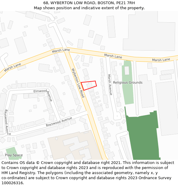 68, WYBERTON LOW ROAD, BOSTON, PE21 7RH: Location map and indicative extent of plot