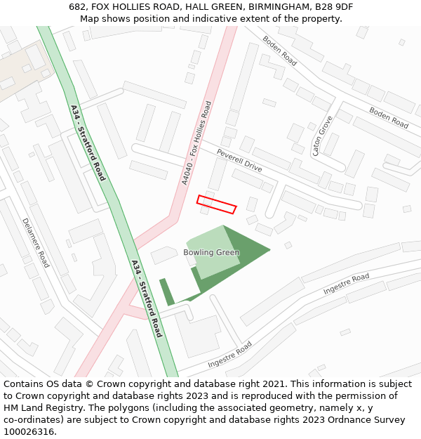 682, FOX HOLLIES ROAD, HALL GREEN, BIRMINGHAM, B28 9DF: Location map and indicative extent of plot