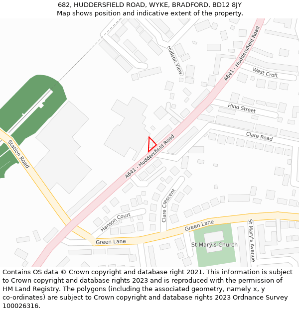 682, HUDDERSFIELD ROAD, WYKE, BRADFORD, BD12 8JY: Location map and indicative extent of plot
