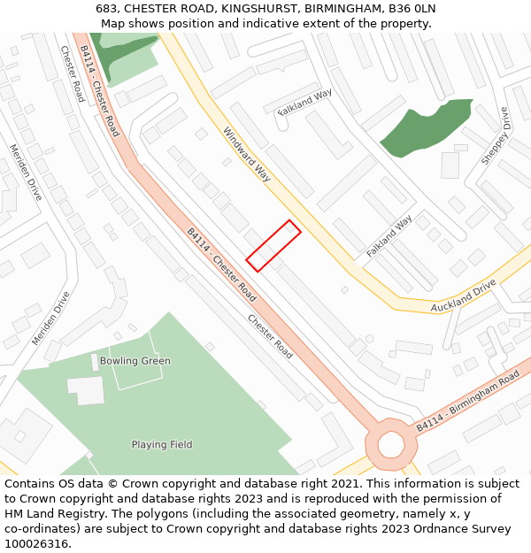683, CHESTER ROAD, KINGSHURST, BIRMINGHAM, B36 0LN: Location map and indicative extent of plot