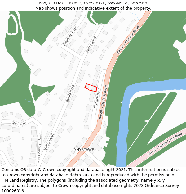 685, CLYDACH ROAD, YNYSTAWE, SWANSEA, SA6 5BA: Location map and indicative extent of plot