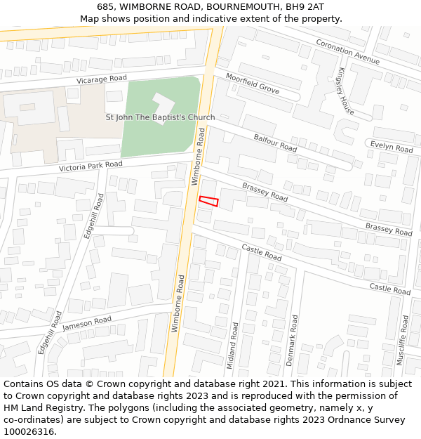 685, WIMBORNE ROAD, BOURNEMOUTH, BH9 2AT: Location map and indicative extent of plot