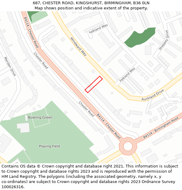 687, CHESTER ROAD, KINGSHURST, BIRMINGHAM, B36 0LN: Location map and indicative extent of plot