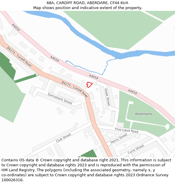 68A, CARDIFF ROAD, ABERDARE, CF44 6UA: Location map and indicative extent of plot