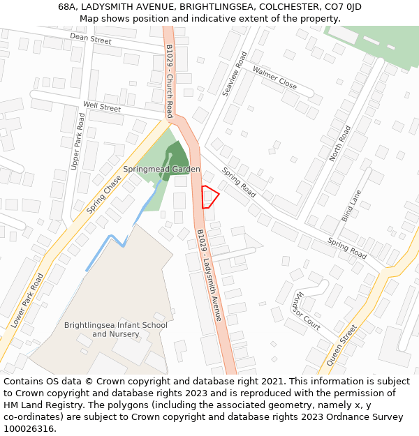 68A, LADYSMITH AVENUE, BRIGHTLINGSEA, COLCHESTER, CO7 0JD: Location map and indicative extent of plot