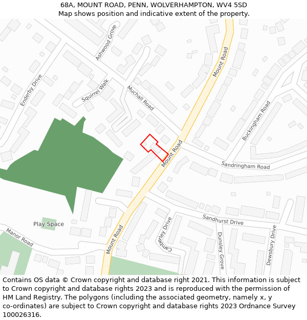 68A, MOUNT ROAD, PENN, WOLVERHAMPTON, WV4 5SD: Location map and indicative extent of plot