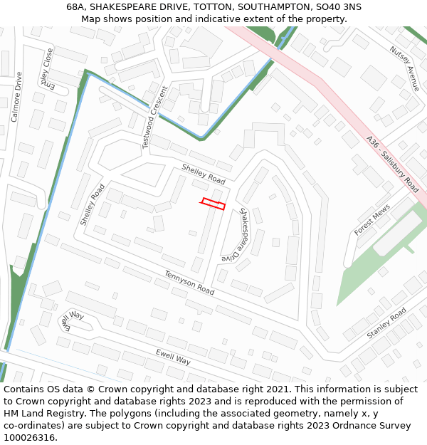 68A, SHAKESPEARE DRIVE, TOTTON, SOUTHAMPTON, SO40 3NS: Location map and indicative extent of plot