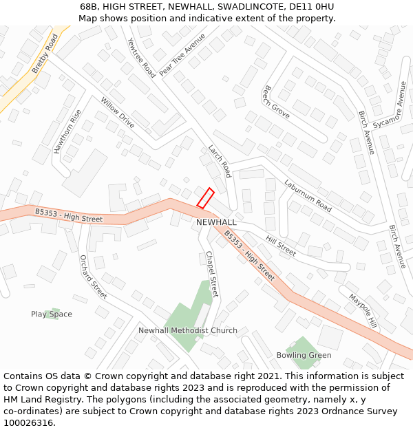 68B, HIGH STREET, NEWHALL, SWADLINCOTE, DE11 0HU: Location map and indicative extent of plot