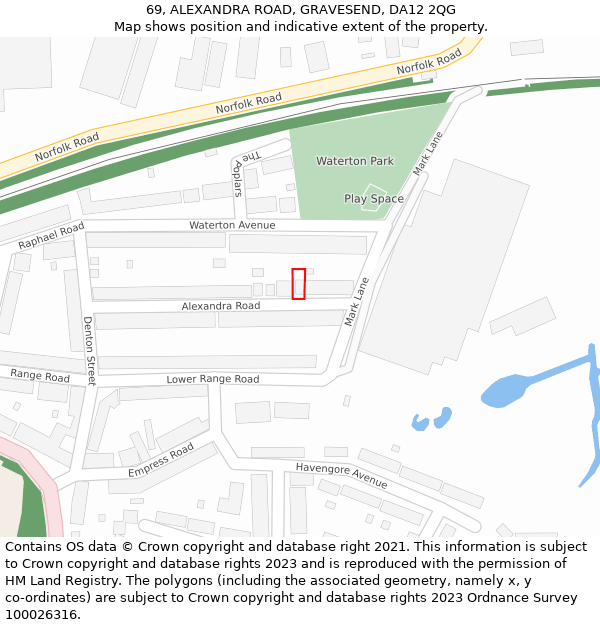 69, ALEXANDRA ROAD, GRAVESEND, DA12 2QG: Location map and indicative extent of plot