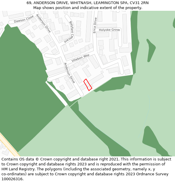 69, ANDERSON DRIVE, WHITNASH, LEAMINGTON SPA, CV31 2RN: Location map and indicative extent of plot