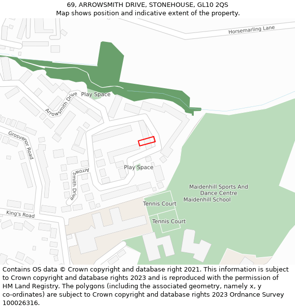 69, ARROWSMITH DRIVE, STONEHOUSE, GL10 2QS: Location map and indicative extent of plot