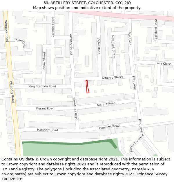 69, ARTILLERY STREET, COLCHESTER, CO1 2JQ: Location map and indicative extent of plot