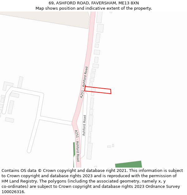 69, ASHFORD ROAD, FAVERSHAM, ME13 8XN: Location map and indicative extent of plot