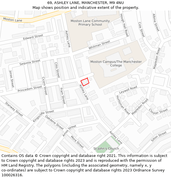 69, ASHLEY LANE, MANCHESTER, M9 4NU: Location map and indicative extent of plot