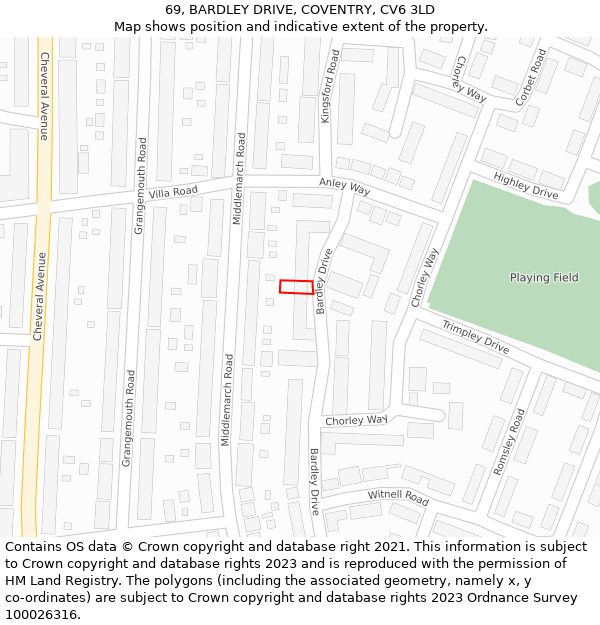 69, BARDLEY DRIVE, COVENTRY, CV6 3LD: Location map and indicative extent of plot