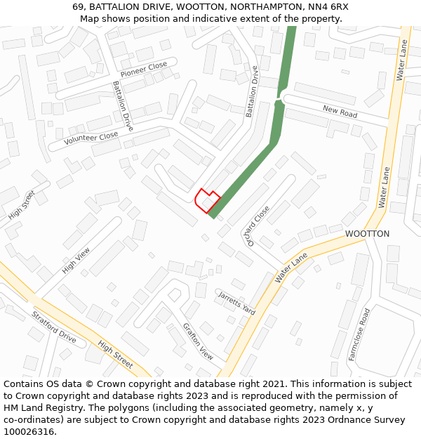 69, BATTALION DRIVE, WOOTTON, NORTHAMPTON, NN4 6RX: Location map and indicative extent of plot