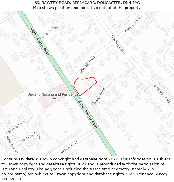 69, BAWTRY ROAD, BESSACARR, DONCASTER, DN4 7AG: Location map and indicative extent of plot
