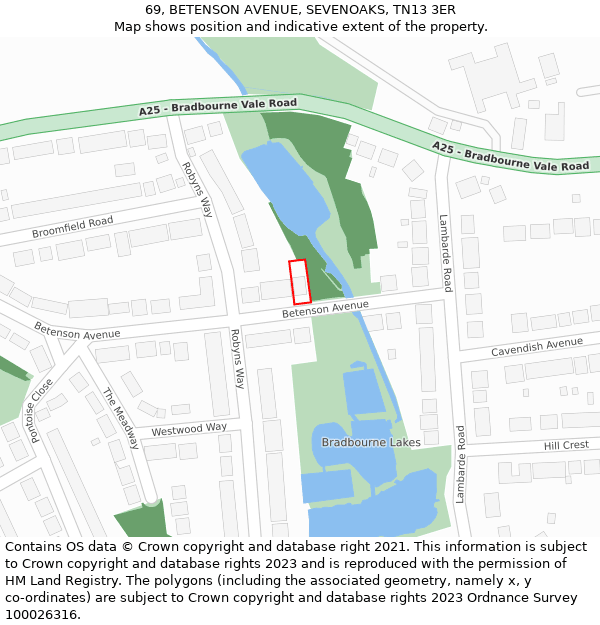 69, BETENSON AVENUE, SEVENOAKS, TN13 3ER: Location map and indicative extent of plot