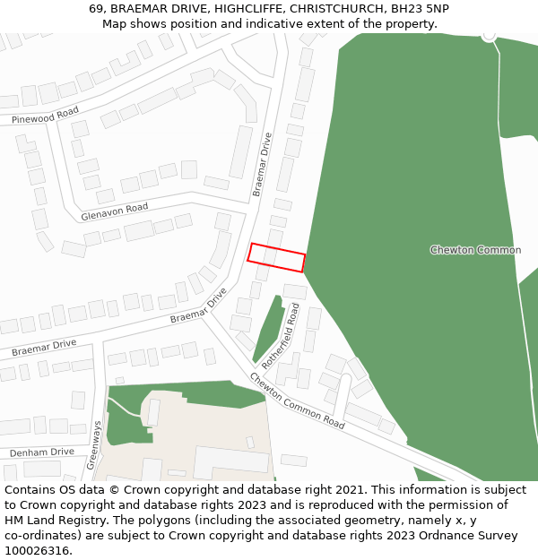 69, BRAEMAR DRIVE, HIGHCLIFFE, CHRISTCHURCH, BH23 5NP: Location map and indicative extent of plot