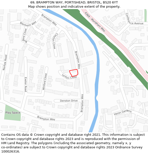 69, BRAMPTON WAY, PORTISHEAD, BRISTOL, BS20 6YT: Location map and indicative extent of plot