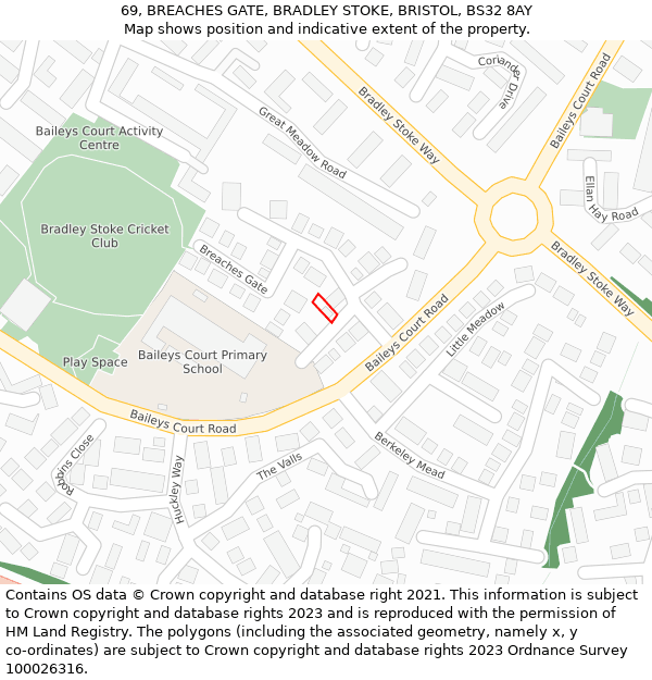 69, BREACHES GATE, BRADLEY STOKE, BRISTOL, BS32 8AY: Location map and indicative extent of plot
