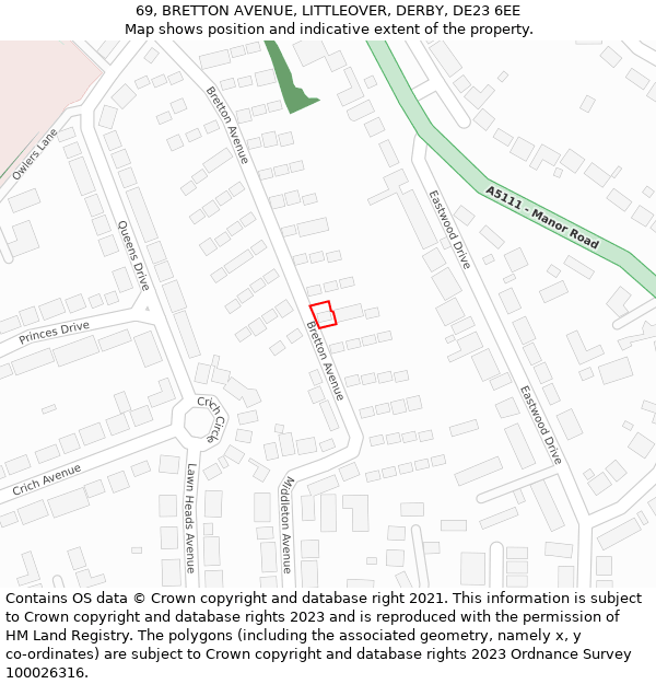 69, BRETTON AVENUE, LITTLEOVER, DERBY, DE23 6EE: Location map and indicative extent of plot