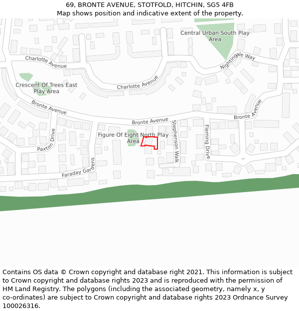 69, BRONTE AVENUE, STOTFOLD, HITCHIN, SG5 4FB: Location map and indicative extent of plot