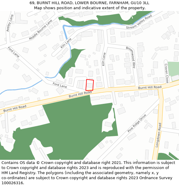 69, BURNT HILL ROAD, LOWER BOURNE, FARNHAM, GU10 3LL: Location map and indicative extent of plot