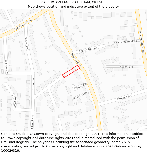 69, BUXTON LANE, CATERHAM, CR3 5HL: Location map and indicative extent of plot