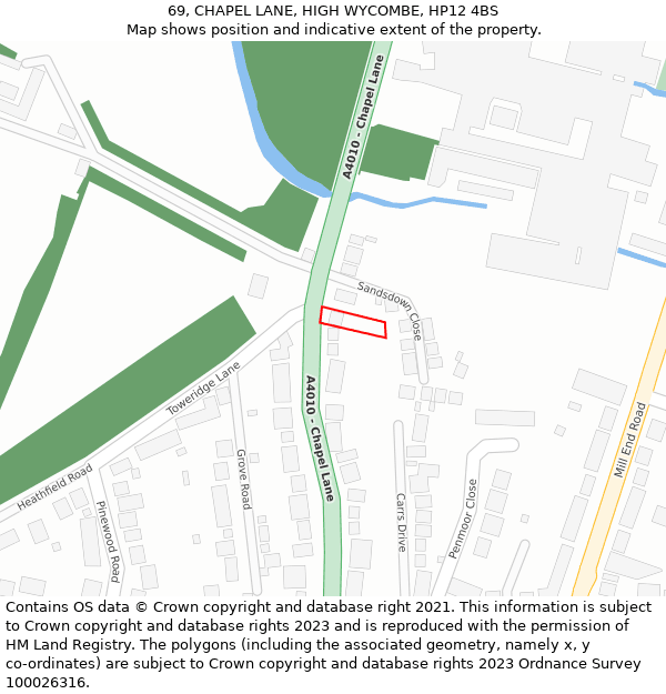 69, CHAPEL LANE, HIGH WYCOMBE, HP12 4BS: Location map and indicative extent of plot