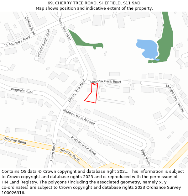 69, CHERRY TREE ROAD, SHEFFIELD, S11 9AD: Location map and indicative extent of plot