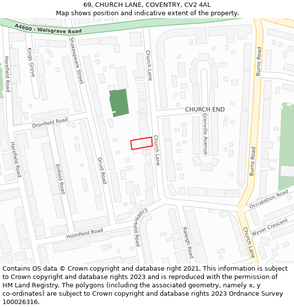 69, CHURCH LANE, COVENTRY, CV2 4AL: Location map and indicative extent of plot
