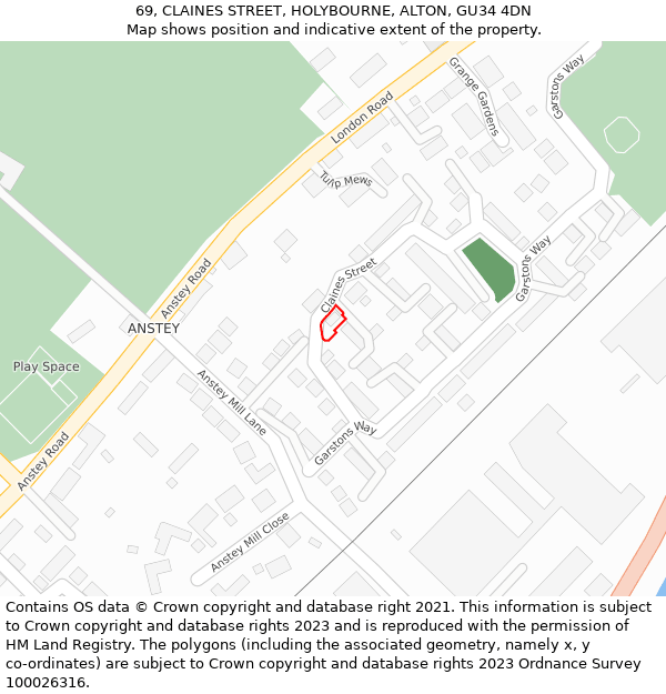 69, CLAINES STREET, HOLYBOURNE, ALTON, GU34 4DN: Location map and indicative extent of plot