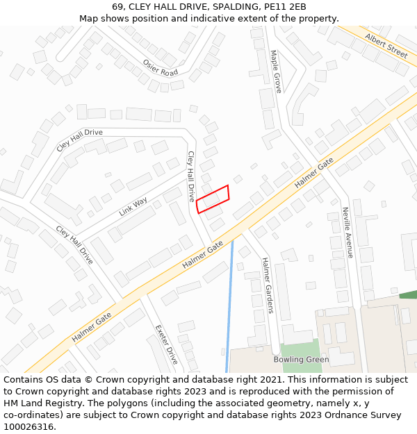 69, CLEY HALL DRIVE, SPALDING, PE11 2EB: Location map and indicative extent of plot