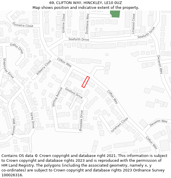 69, CLIFTON WAY, HINCKLEY, LE10 0UZ: Location map and indicative extent of plot