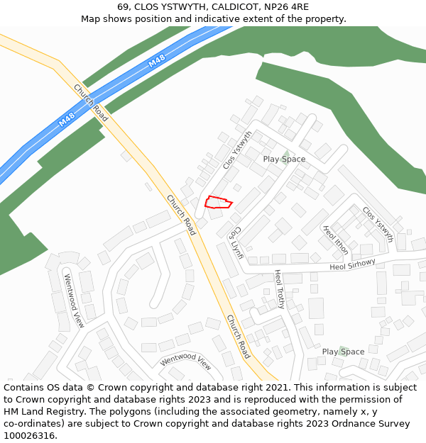 69, CLOS YSTWYTH, CALDICOT, NP26 4RE: Location map and indicative extent of plot