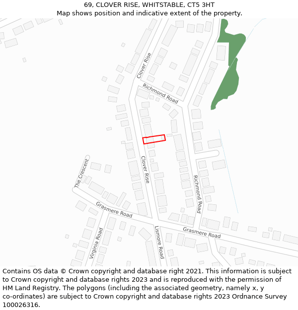 69, CLOVER RISE, WHITSTABLE, CT5 3HT: Location map and indicative extent of plot