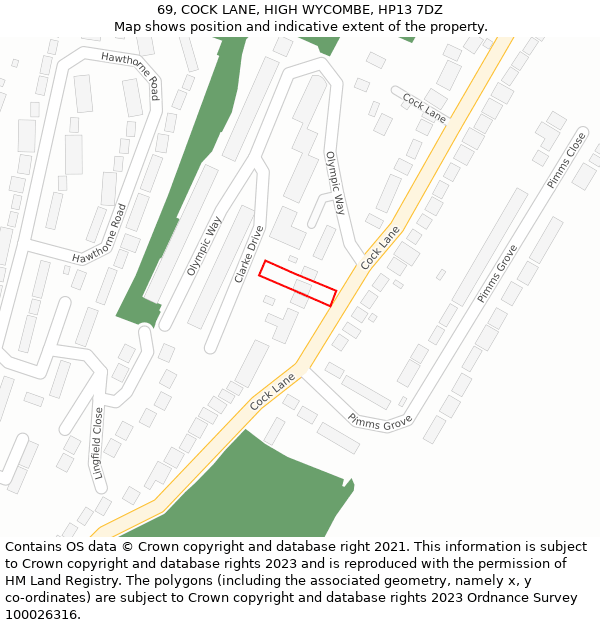 69, COCK LANE, HIGH WYCOMBE, HP13 7DZ: Location map and indicative extent of plot