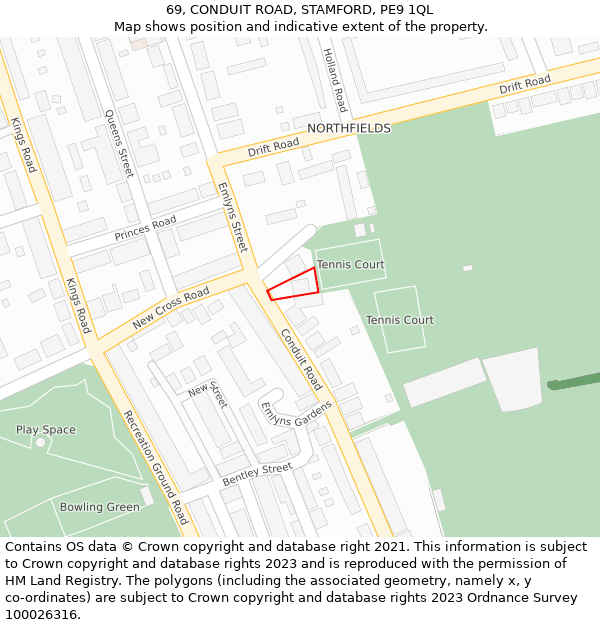 69, CONDUIT ROAD, STAMFORD, PE9 1QL: Location map and indicative extent of plot