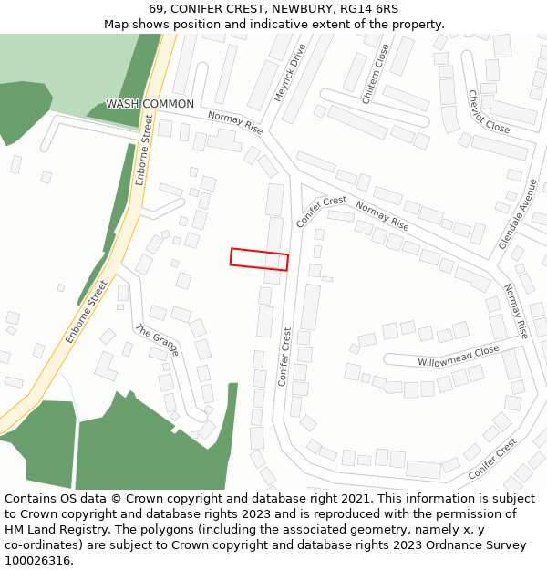 69, CONIFER CREST, NEWBURY, RG14 6RS: Location map and indicative extent of plot