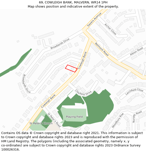 69, COWLEIGH BANK, MALVERN, WR14 1PH: Location map and indicative extent of plot