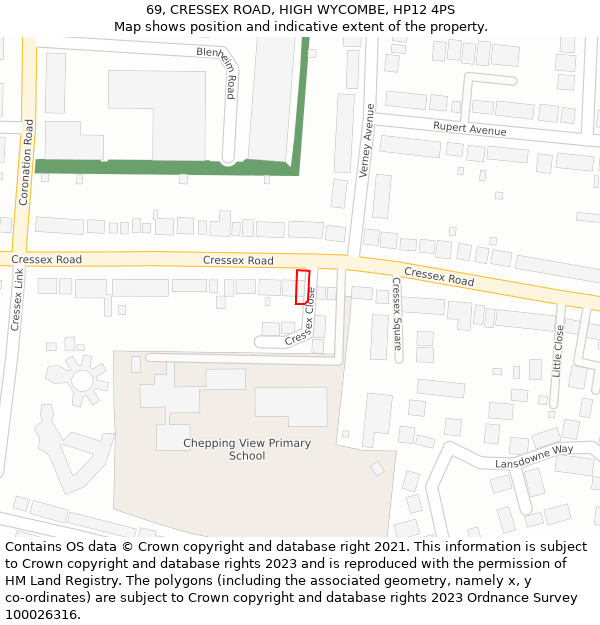 69, CRESSEX ROAD, HIGH WYCOMBE, HP12 4PS: Location map and indicative extent of plot