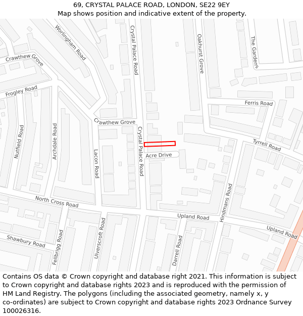 69, CRYSTAL PALACE ROAD, LONDON, SE22 9EY: Location map and indicative extent of plot