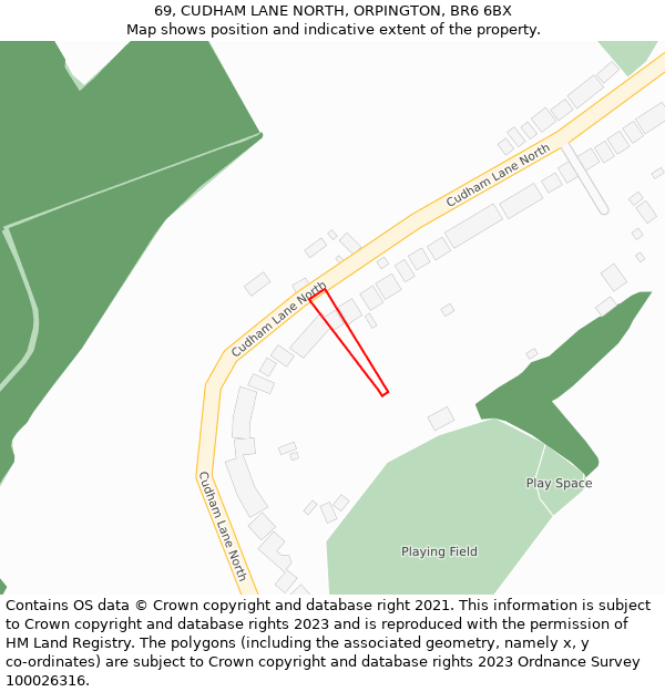 69, CUDHAM LANE NORTH, ORPINGTON, BR6 6BX: Location map and indicative extent of plot