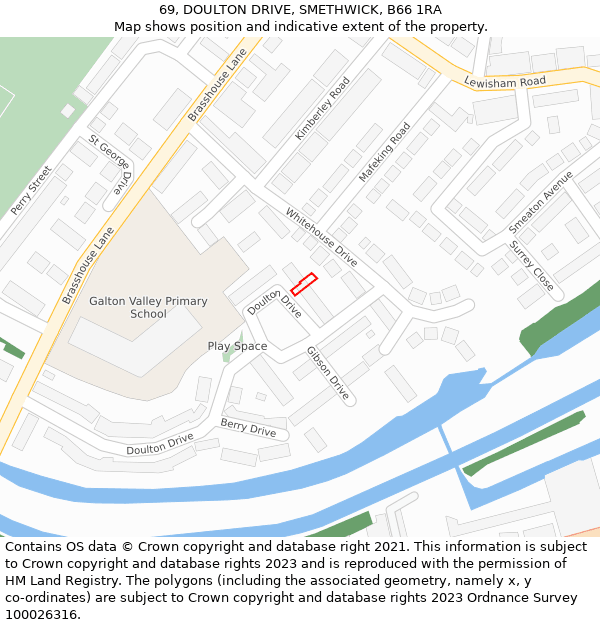 69, DOULTON DRIVE, SMETHWICK, B66 1RA: Location map and indicative extent of plot