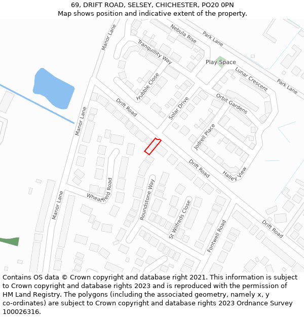 69, DRIFT ROAD, SELSEY, CHICHESTER, PO20 0PN: Location map and indicative extent of plot