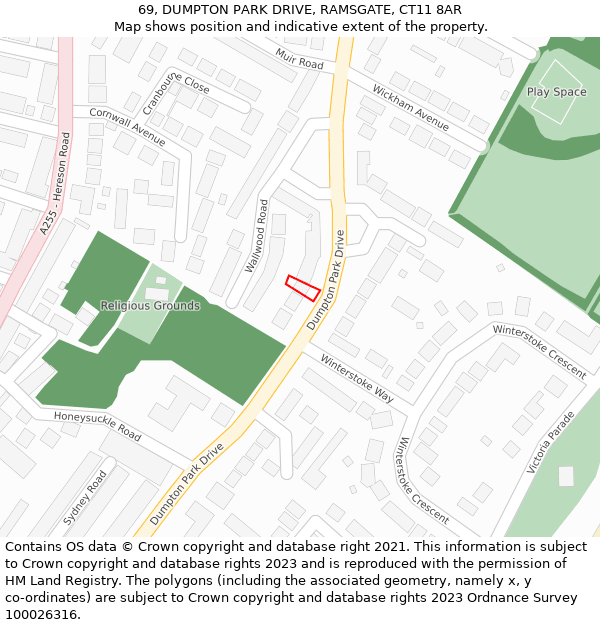 69, DUMPTON PARK DRIVE, RAMSGATE, CT11 8AR: Location map and indicative extent of plot