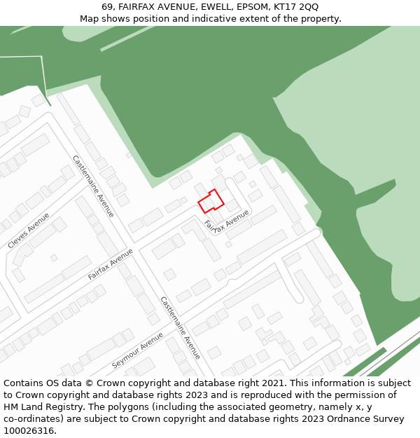 69, FAIRFAX AVENUE, EWELL, EPSOM, KT17 2QQ: Location map and indicative extent of plot