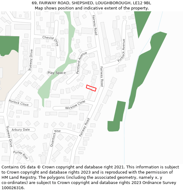 69, FAIRWAY ROAD, SHEPSHED, LOUGHBOROUGH, LE12 9BL: Location map and indicative extent of plot